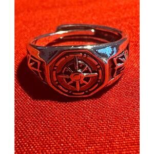 Adjustable Compass Star Ring - Silver Tone (Size 8–9)